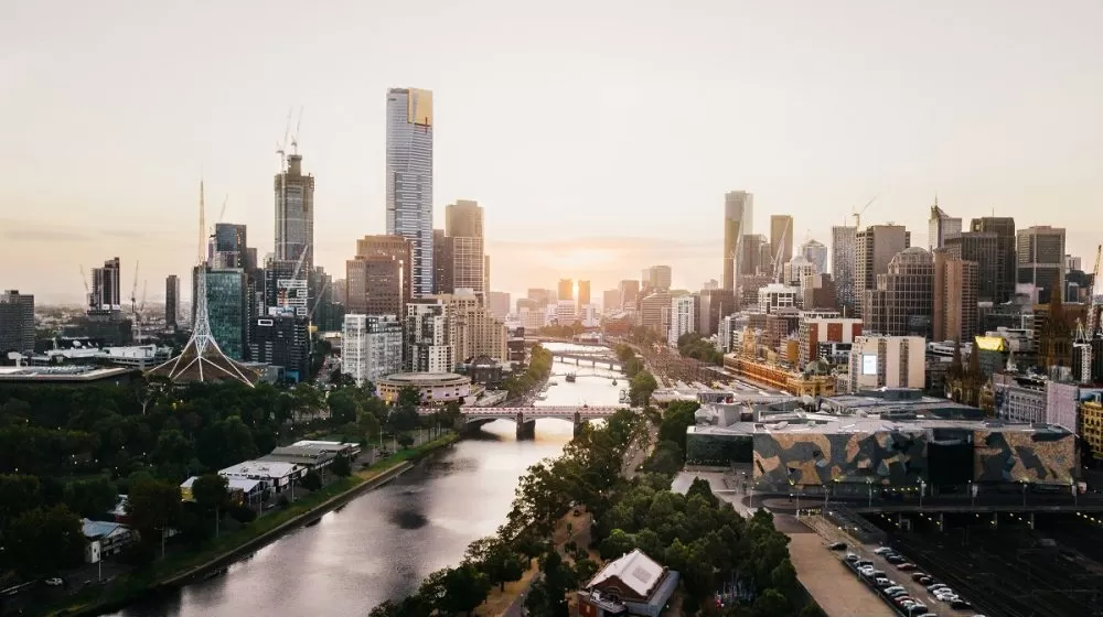 Panoramic Drone photograph of Melbourne CBD